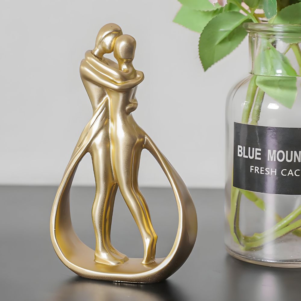 Sculpture Embracing Couple made of resin, modern abstract for living room shelf and as a gift