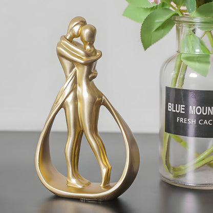 Sculpture Embracing Couple made of resin, modern abstract for living room shelf and as a gift