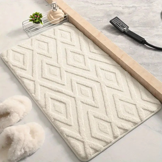 Badematte mit Diamant Jacquard Muster Memory Foam Rutschfest aus Plüsch Mikrofaser Saugfähig