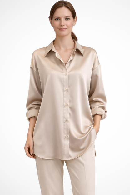 Women's Blouse with Button Placket and Long Sleeves