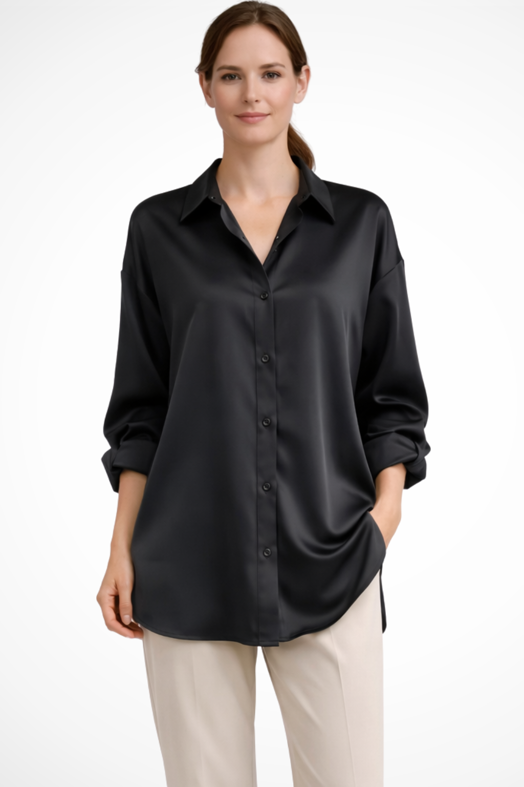 Women's Blouse with Button Placket and Long Sleeves