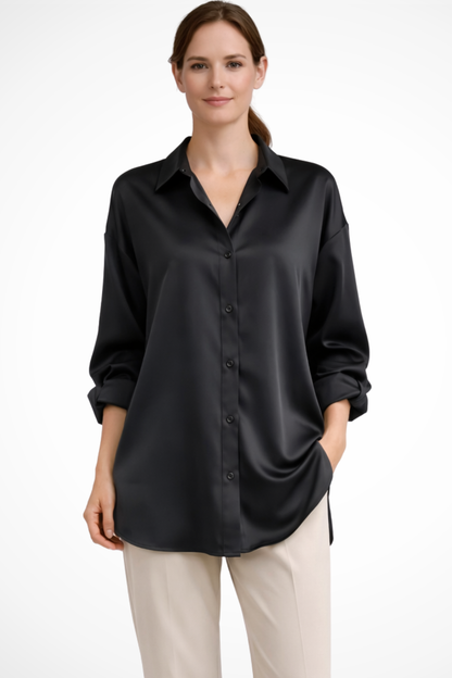 Women's Blouse with Button Placket and Long Sleeves