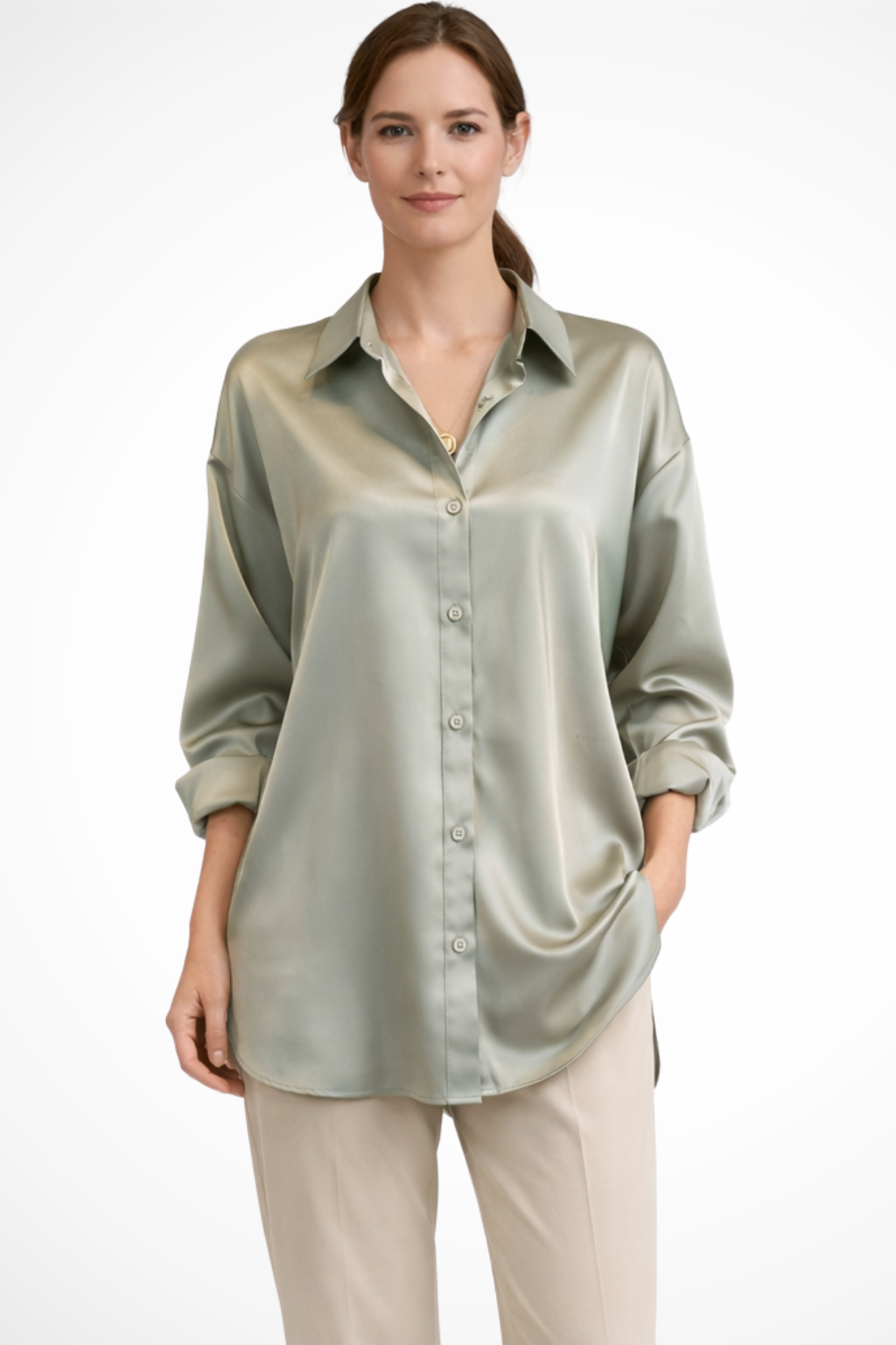 Women's Blouse with Button Placket and Long Sleeves