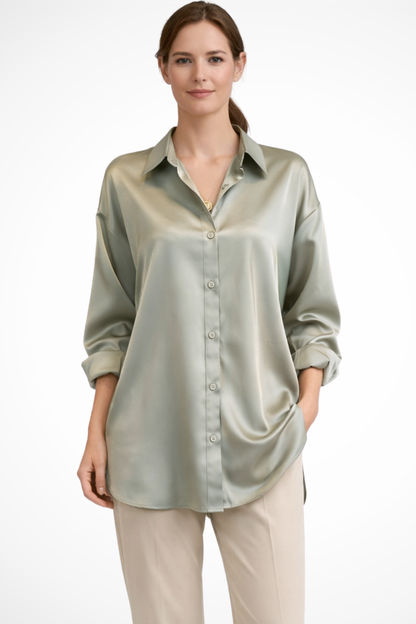 Women's Blouse with Button Placket and Long Sleeves