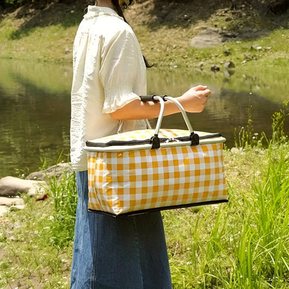 Picnico Foldable Checked Picnic Basket – Versatile 22L Outdoor Companion