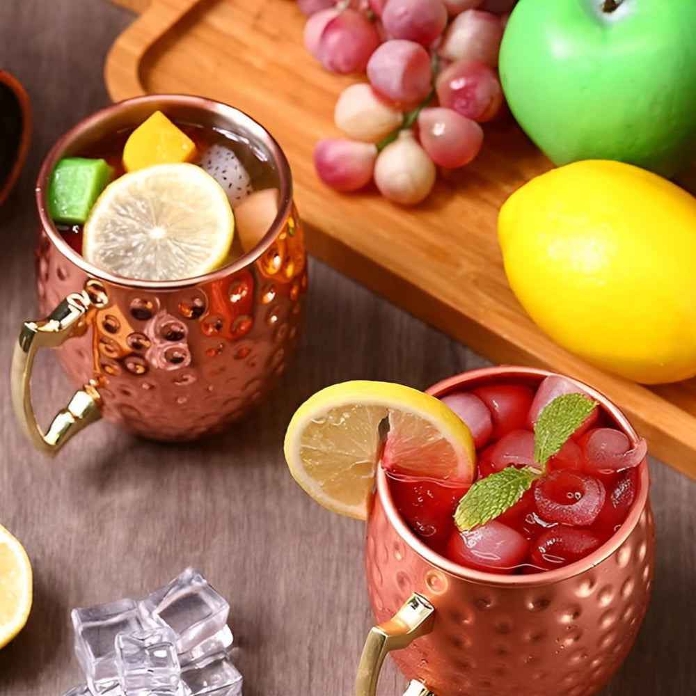 Copper cup with hammered finish 350 ml Moscow Mule cup with brass handle for cocktails and cold drinks