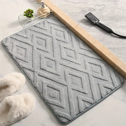 Bath mat with diamond jacquard pattern, memory foam, non-slip, made of plush microfiber, absorbent