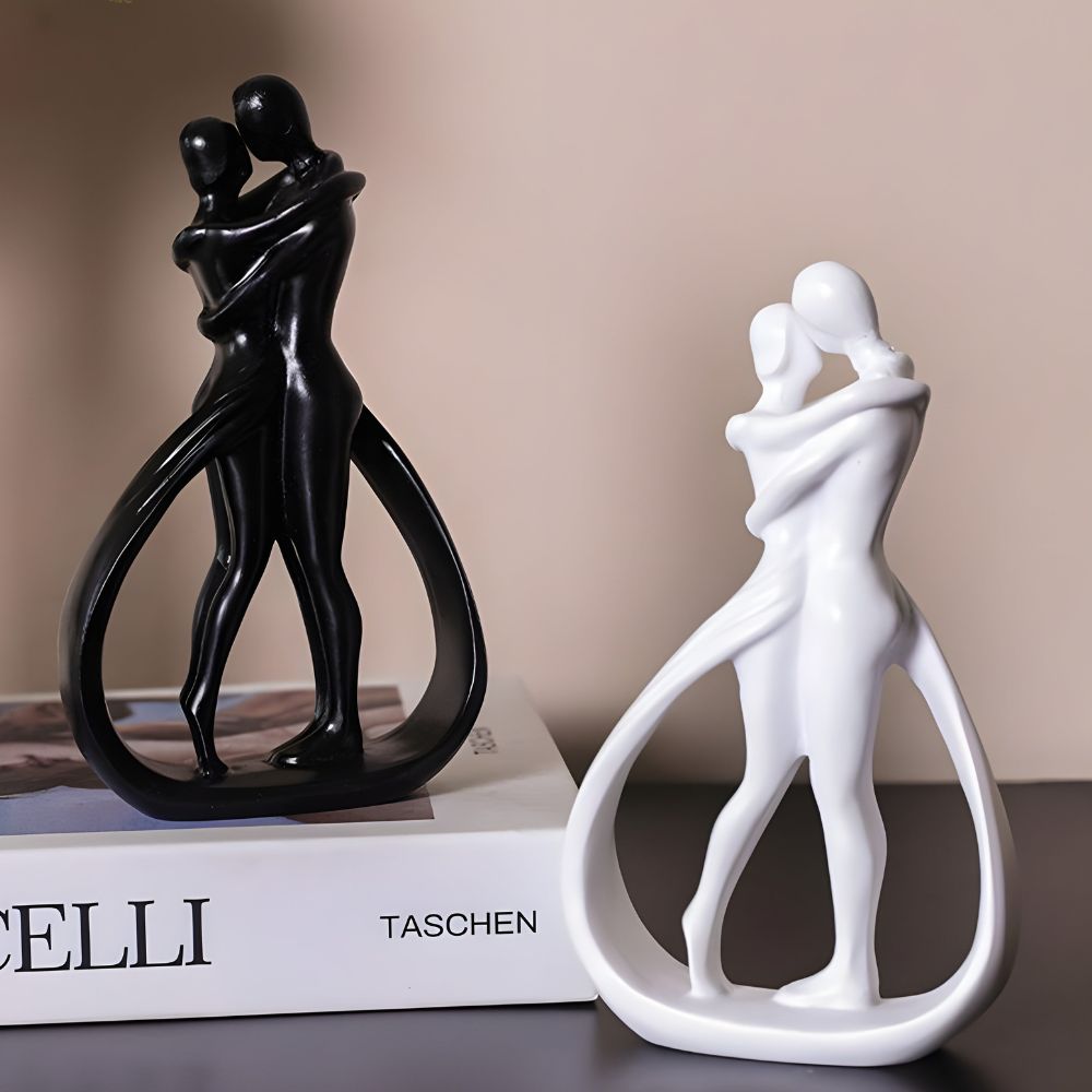 Sculpture Embracing Couple made of resin, modern abstract for living room shelf and as a gift