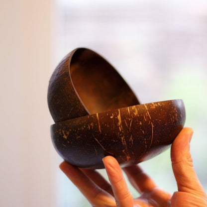 Natural Wood Coconut Bowl Handmade from Real Coconut for Smoothie Bowls, Salads, and Serving