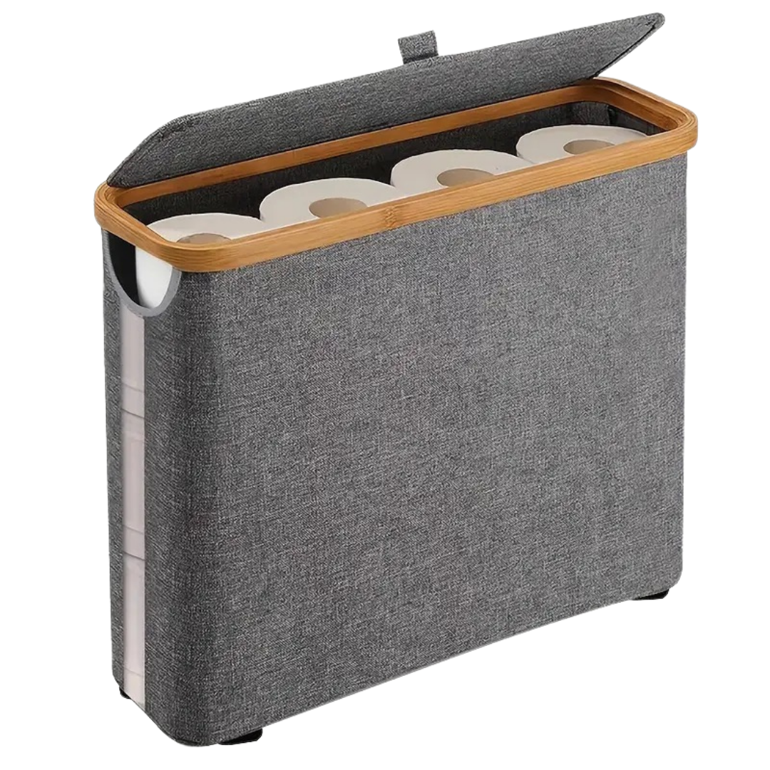 Narrow trash bin with bamboo frame for bathroom and kitchen, space-saving between furniture and toilet