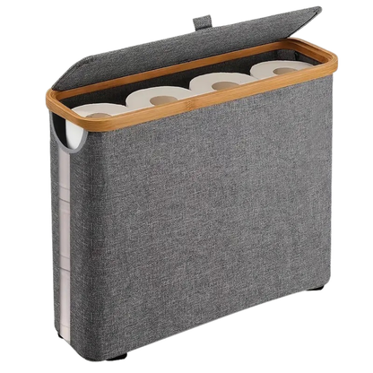 Narrow trash bin with bamboo frame for bathroom and kitchen, space-saving between furniture and toilet