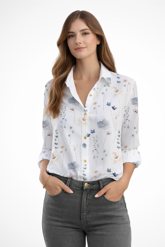 Damen-Bluse mit Blumenmuster und Langarm
