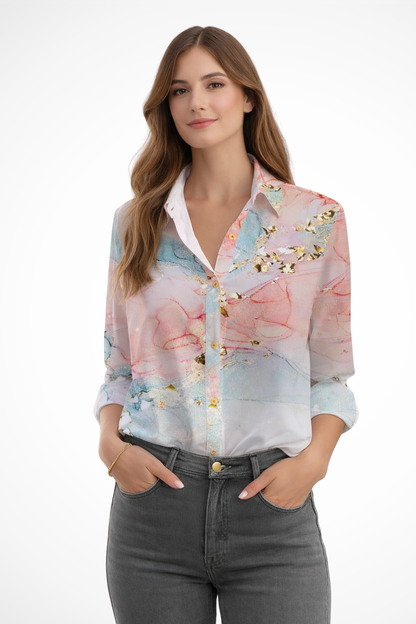 Women's Blouse with Floral Pattern and Long Sleeves