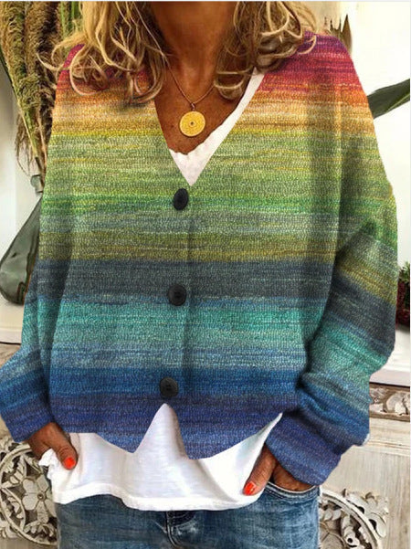 Women's cardigan made of multicolored knit with button placket