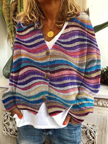 Women's cardigan made of multicolored knit with button placket