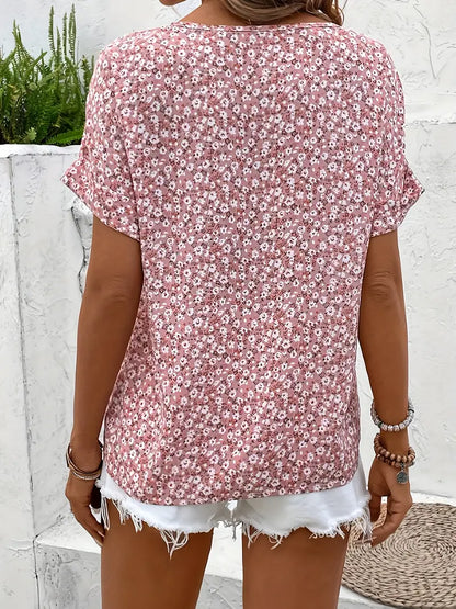 Women's Top with Button Placket and Short Sleeves for Summer