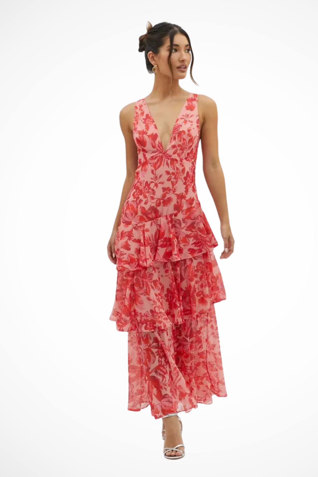 Women's Maxi Dress with V-Neck and Tiered Skirt