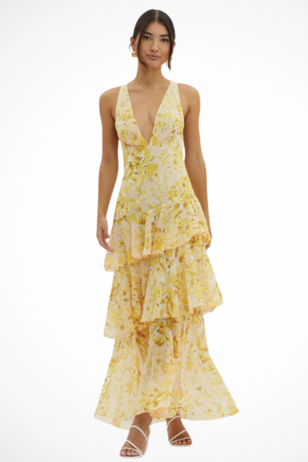 Women's Maxi Dress with V-Neck and Tiered Skirt