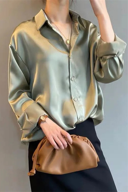 Women's Blouse with Button Placket and Long Sleeves