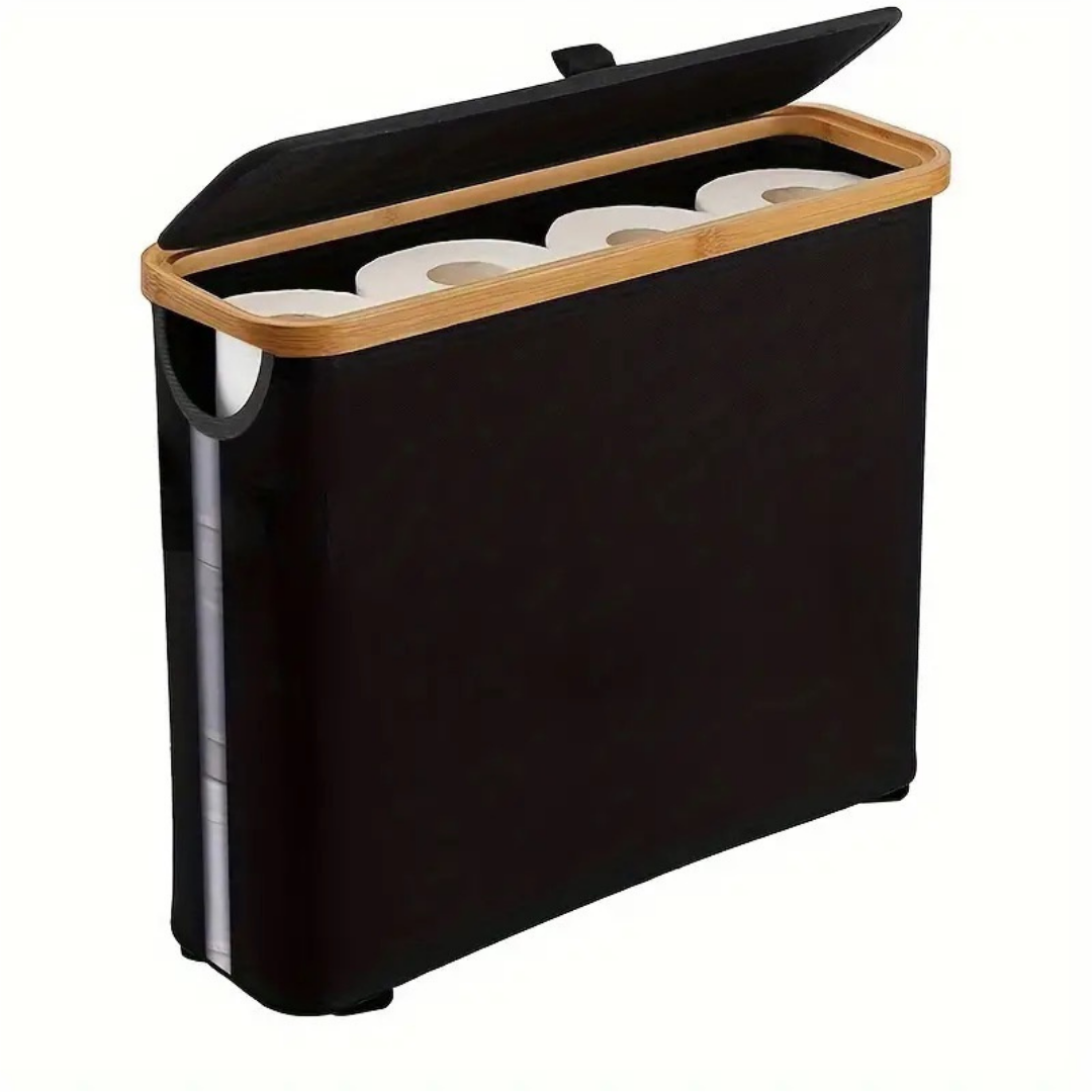 Narrow trash bin with bamboo frame for bathroom and kitchen, space-saving between furniture and toilet