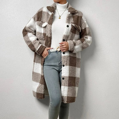 Checked transitional jacket with soft fabric and loose fit