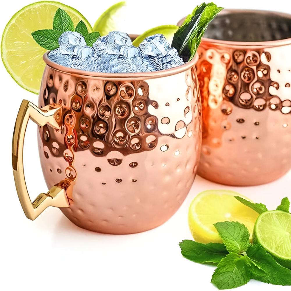 Copper cup with hammered finish 350 ml Moscow Mule cup with brass handle for cocktails and cold drinks