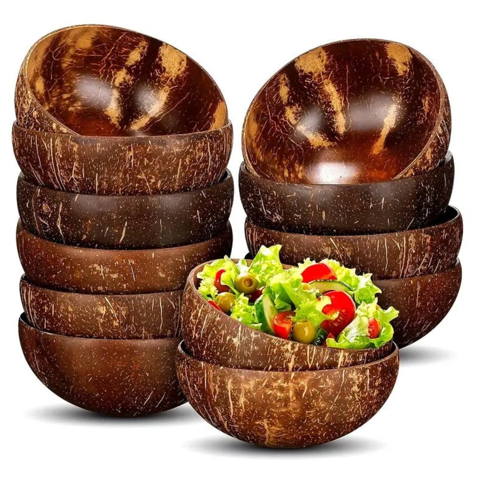 Natural Wood Coconut Bowl Handmade from Real Coconut for Smoothie Bowls, Salads, and Serving