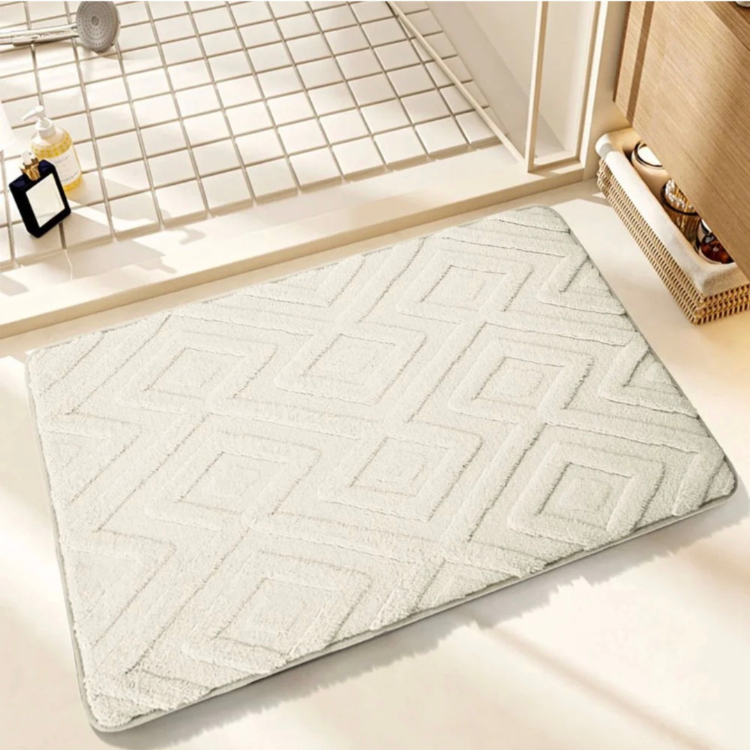Bath mat with diamond jacquard pattern, memory foam, non-slip, made of plush microfiber, absorbent