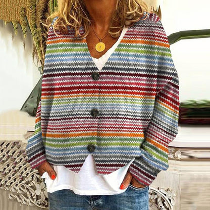 Women's cardigan made of multicolored knit with button placket