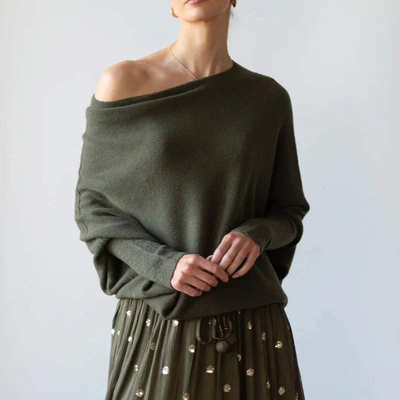 Women's sweater with asymmetrical collar and loose fit