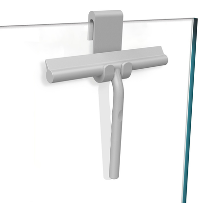 Silicone shower squeegee with matte black handle for glass, mirrors, and tiles, streak-free and compact
