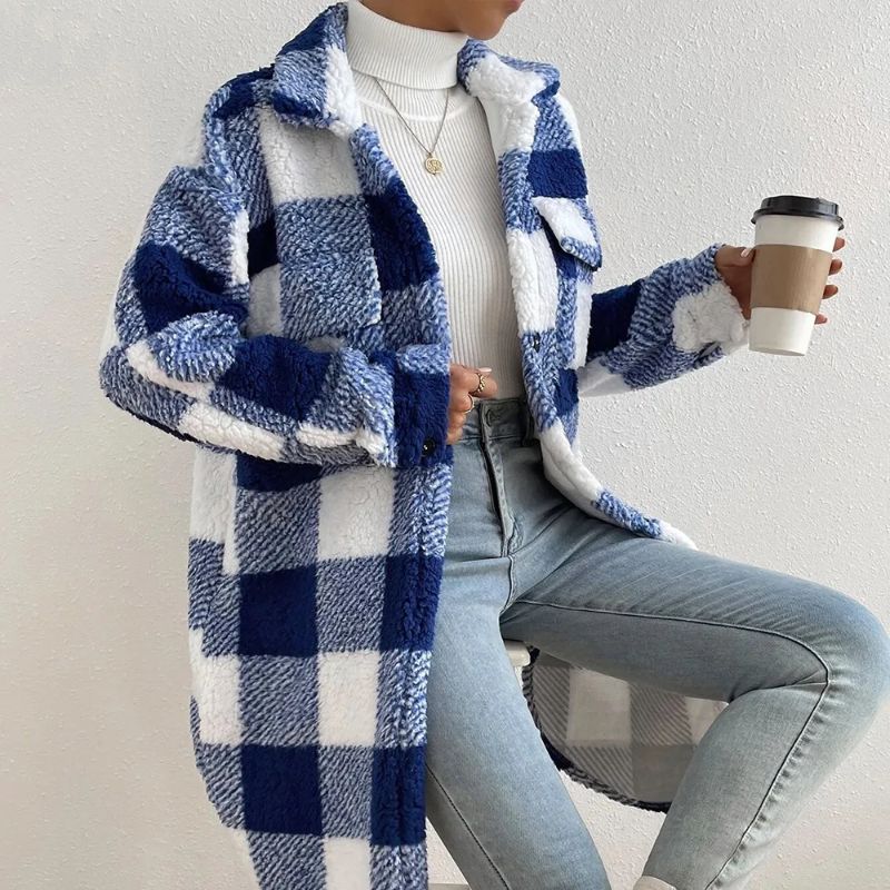Checked transitional jacket with soft fabric and loose fit