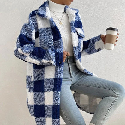Checked transitional jacket with soft fabric and loose fit
