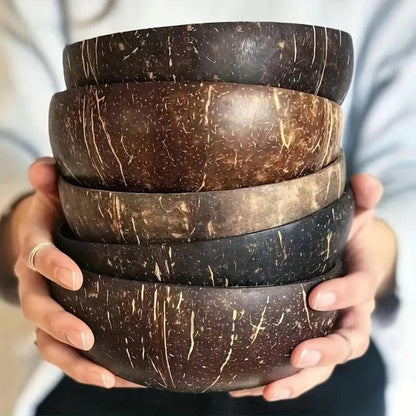 Natural Wood Coconut Bowl Handmade from Real Coconut for Smoothie Bowls, Salads, and Serving