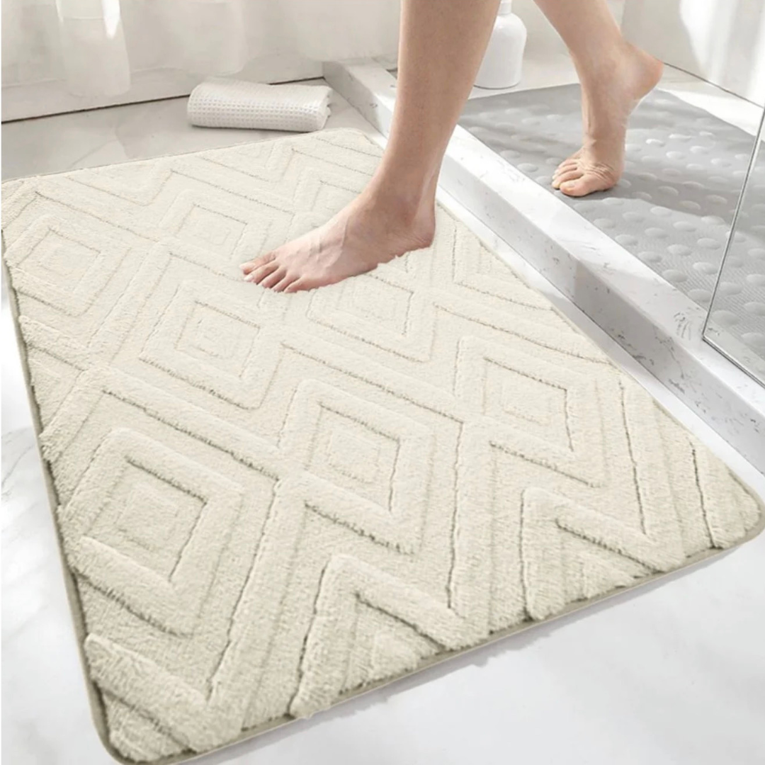 Bath mat with diamond jacquard pattern, memory foam, non-slip, made of plush microfiber, absorbent
