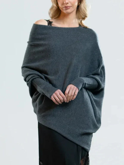 Women's sweater with asymmetrical collar and loose fit