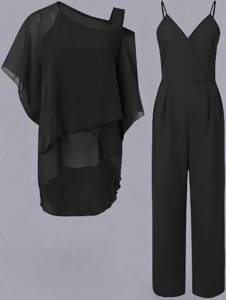 Two-piece women's set with overlay top and pants