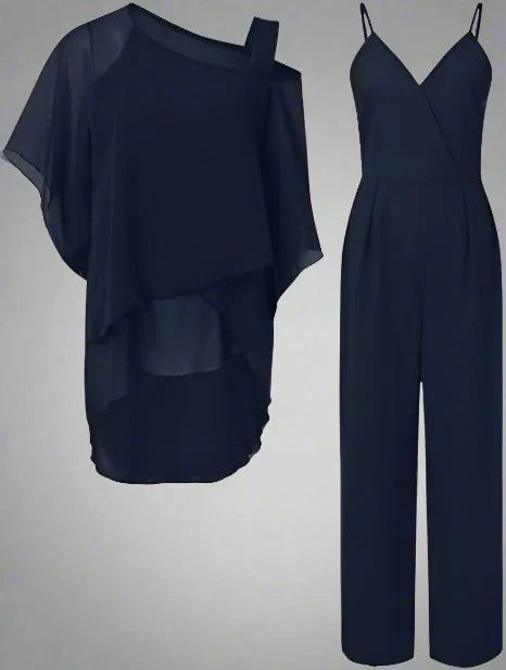 Two-piece women's set with overlay top and pants