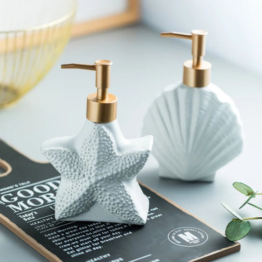 Shell Ceramic Soap Dispenser – Elegance for Bath and Kitchen