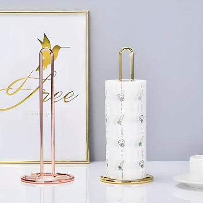 Standing Kitchen Roll Holder Made of Iron with U-Shaped Handle and Round Base for Napkins and Paper Towels
