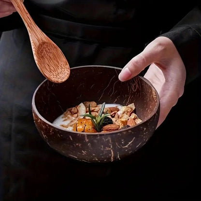 Natural Wood Coconut Bowl Handmade from Real Coconut for Smoothie Bowls, Salads, and Serving