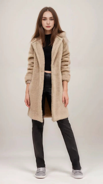 Women's teddy jacket made of faux fur with zipper