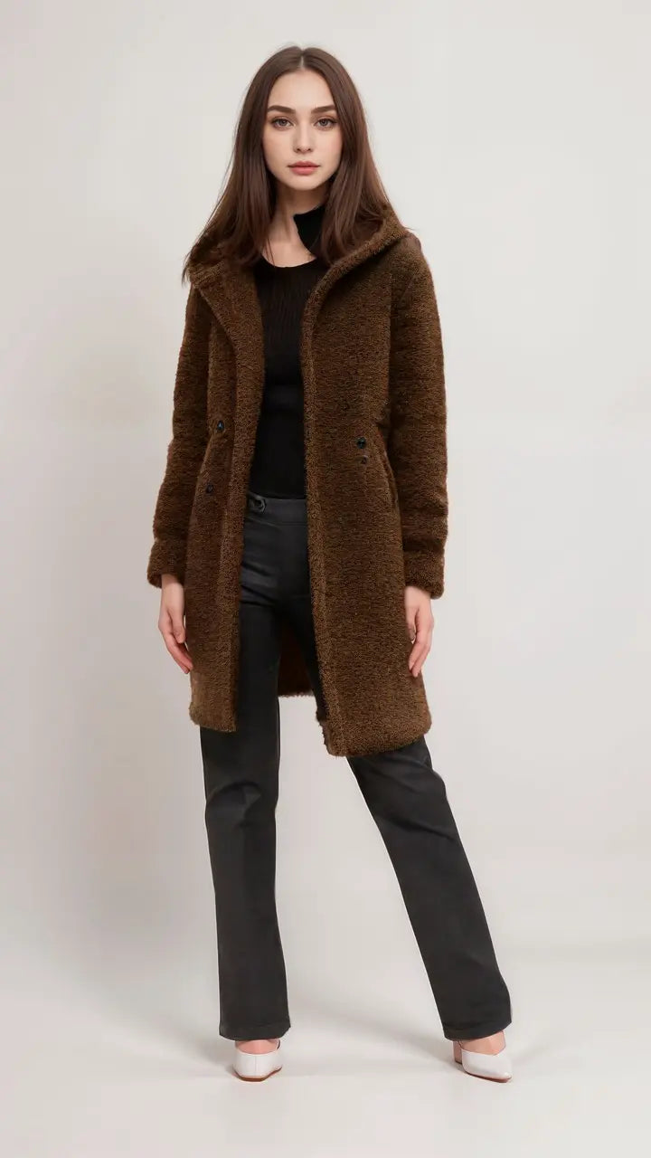 Women's teddy jacket made of faux fur with zipper