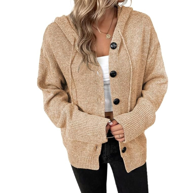 Women's cardigan with button placket made of chunky knit