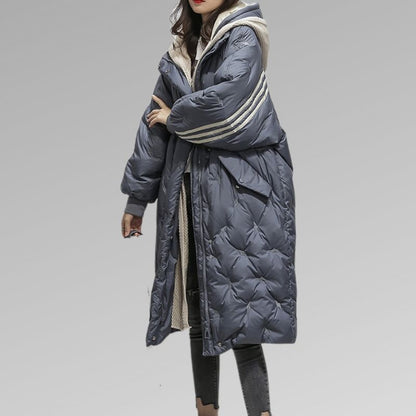 Long quilted women's coat with hood