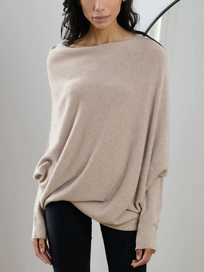 Women's sweater with asymmetrical collar and loose fit