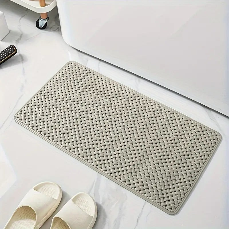 Non-slip mat for shower and bathtub made of silicone with basket weave design, suction cup underside