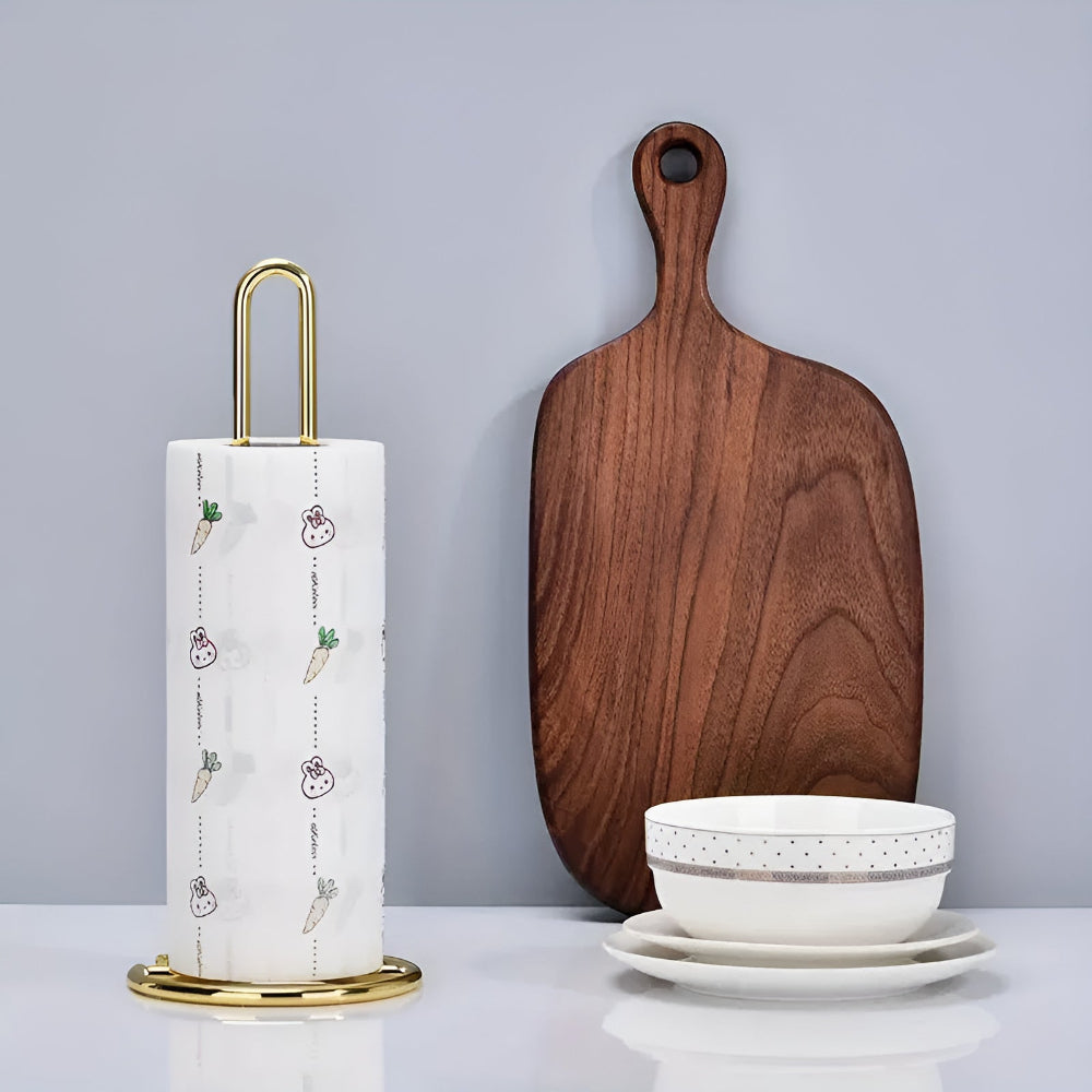 Standing Kitchen Roll Holder Made of Iron with U-Shaped Handle and Round Base for Napkins and Paper Towels