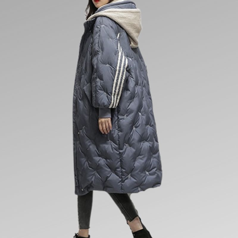 Long quilted women's coat with hood