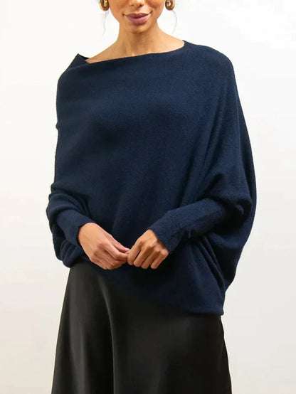 Women's sweater with asymmetrical collar and loose fit